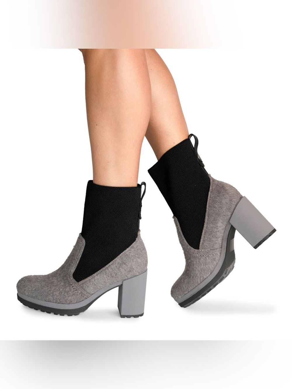 Naked Feet Survival Gray Wool Blend Lug Heeled Boots 6.5